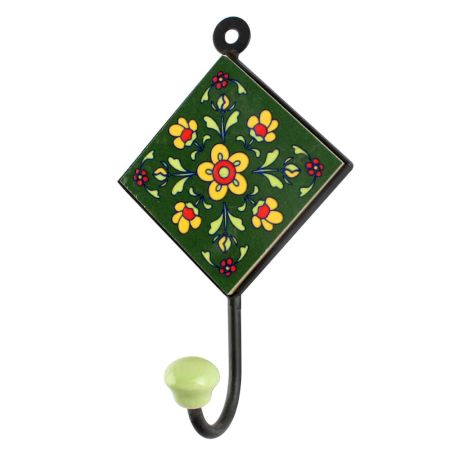 Forest Green Tiny Flower Ceramic Tile Hook Online